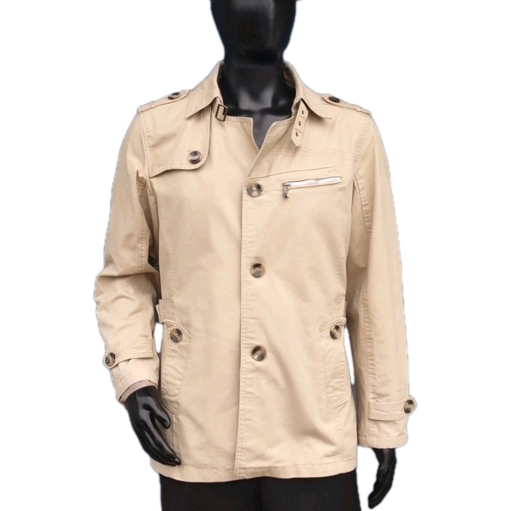 NWT ChouYatou Men's Light Tan‎ Trench Coat Sz XL Lined Pockets 100% cotton